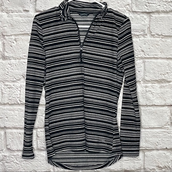 Eddie Bauer Gray White Half Zip Striped‎ Pullover Womens Size Small - Picture 1 of 1